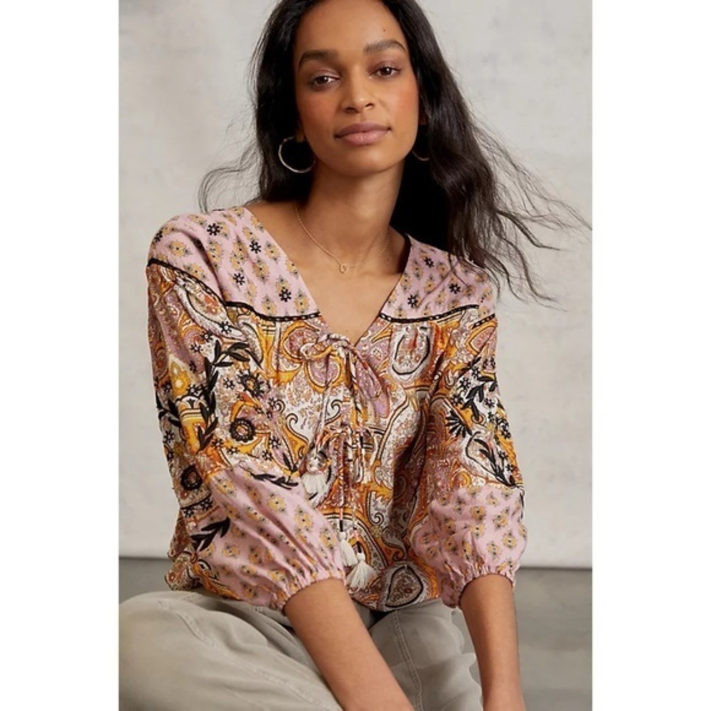 Anthropologie, Kayleigh‎ Tie Front Blouse Size Small